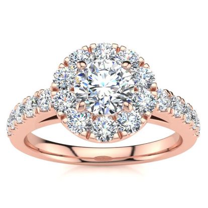 14 Karat Rose Gold 1 Carat Classic Round Halo Diamond Engagement Ring