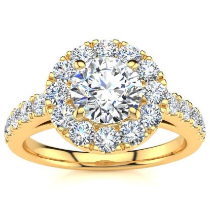 14 Karat Yellow Gold 1 1/3 Carat Classic Round Halo Diamond Engagement Ring