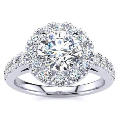14 Karat White Gold 1 1/2 Carat Classic Round Halo Diamond Engagement Ring