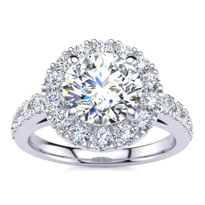 14 Karat White Gold 2 1/4 Carat Classic Round Halo Diamond Engagement Ring