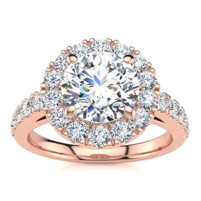 14 Karat Rose Gold 2 1/4 Carat Classic Round Halo Diamond Engagement Ring