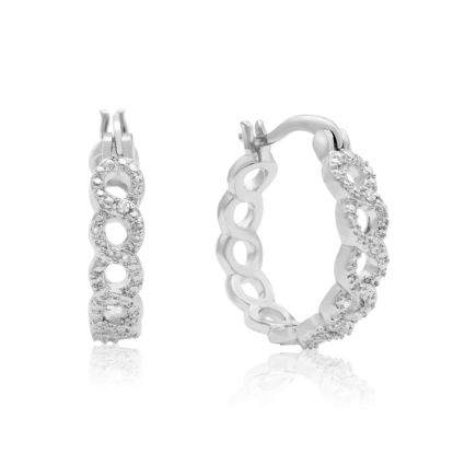 Infinity Diamond Hoop Earrings, Platinum Overlay, 3/4 Inch. Beautiful Hoop Earring Style!
