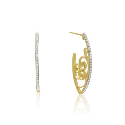 Delicate Diamond Swirl Hoop Earrings, Gold Overlay, 1 Inch

