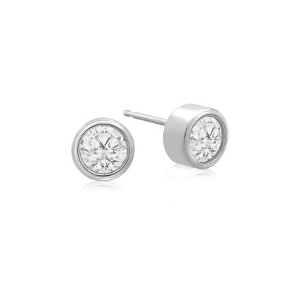 1/3 Carat Bezel Set Diamond Stud Earrings Crafted In 14 Karat White Gold