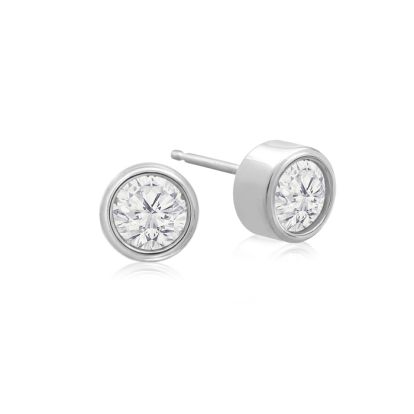 1/2 Carat Bezel Set Diamond Stud Earrings Crafted In 14 Karat White Gold