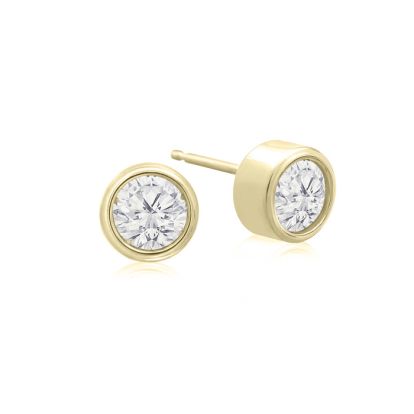 1/2 Carat Bezel Set Diamond Stud Earrings Crafted In 14 Karat Yellow Gold