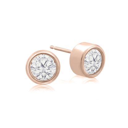 3/4 Carat Bezel Set Diamond Stud Earrings Crafted In 14 Karat Rose Gold
