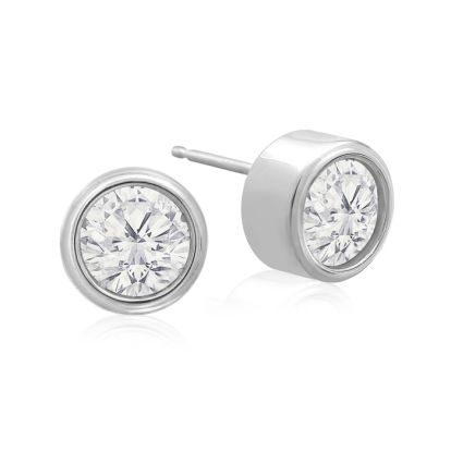 1 1/2 Carat Bezel Set Diamond Stud Earrings Crafted In 14 Karat White Gold