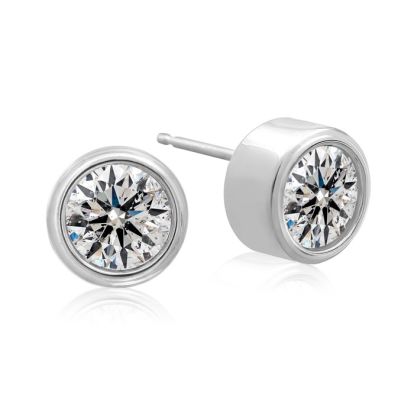 2 Carat Bezel Set Diamond Stud Earrings Crafted In 14 Karat White Gold