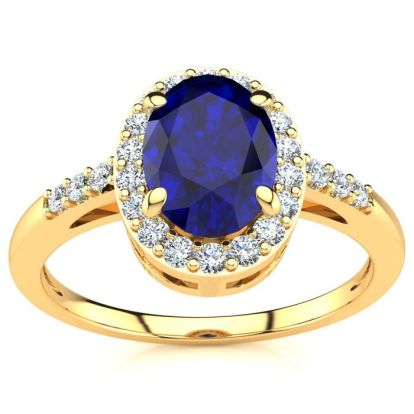 1 Carat Oval Shape Sapphire and Halo Diamond Ring In 14K Yellow Gold