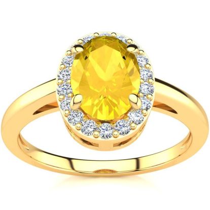 1/2 Carat Oval Shape Citrine and Halo Diamond Ring In 14K Yellow Gold
