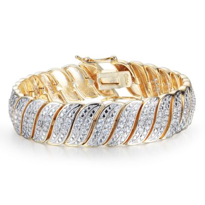 Heavy 2 Carat Diamond Bracelet in Yellow Gold Overlay