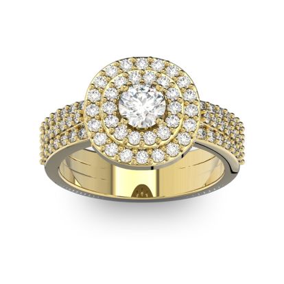 1 1/2 Carat Double Halo Diamond Engagement Ring in 14k Yellow Gold