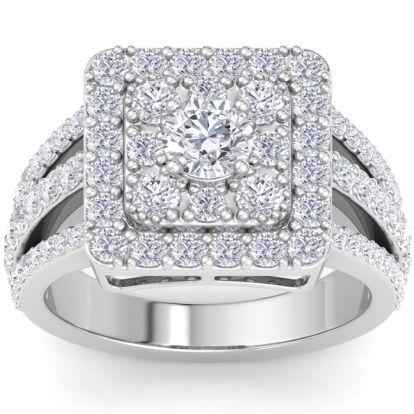 1 3/4 Carat Princess Style Halo Diamond Engagement Ring in 14k White Gold 