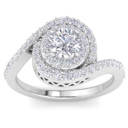 1 1/2 Carat Swirl Halo Diamond Engagement Ring in 14k White Gold