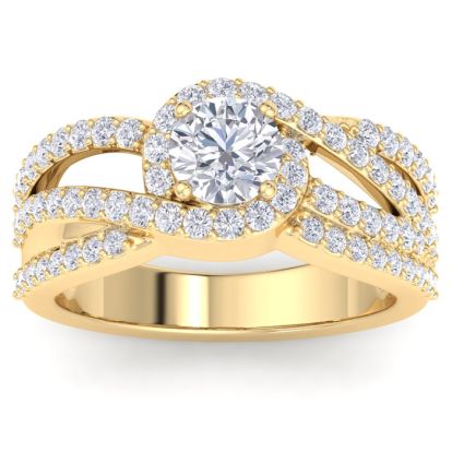 1 1/2 Carat Triple Band Halo Diamond Engagement Ring in 14k Yellow Gold 