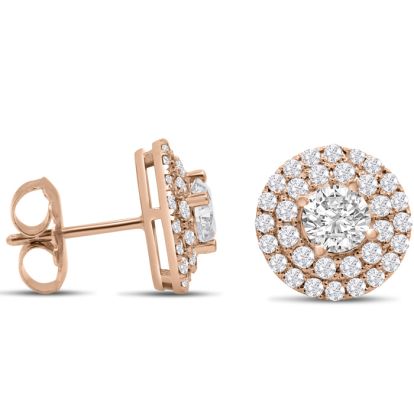 14K Rose Gold 3 Carat Diamond Halo Stud Earrings
