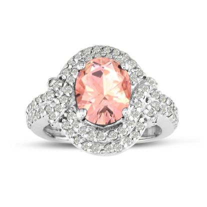 3 Carat Oval Shape Morganite and Diamond Ring in 14 Karat White Gold - MasterCrafted