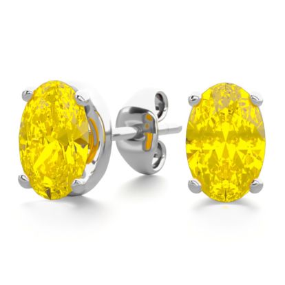 1 Carat Oval Shape Citrine Stud Earrings In Sterling Silver
