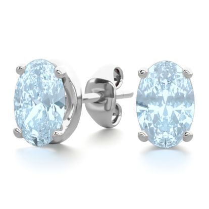 Aquamarine Earrings: Aquamarine Jewelry: 1 Carat Oval Shape Aquamarine Stud Earrings In Sterling Silver