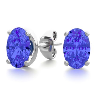 1 Carat Oval Shape Tanzanite Stud Earrings In Sterling Silver