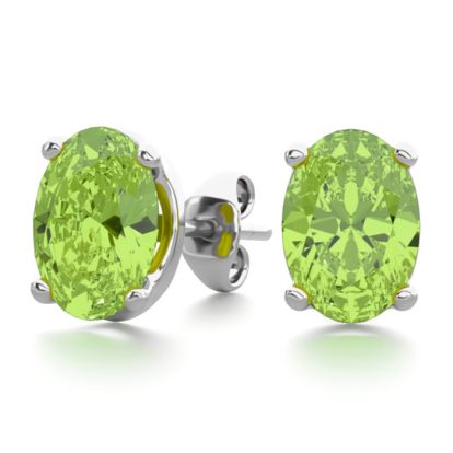1 3/4 Carat Oval Shape Peridot Stud Earrings In Sterling Silver
