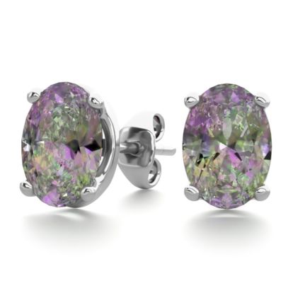 2 Carat Oval Shape Mystic Topaz Stud Earrings In Sterling Silver
