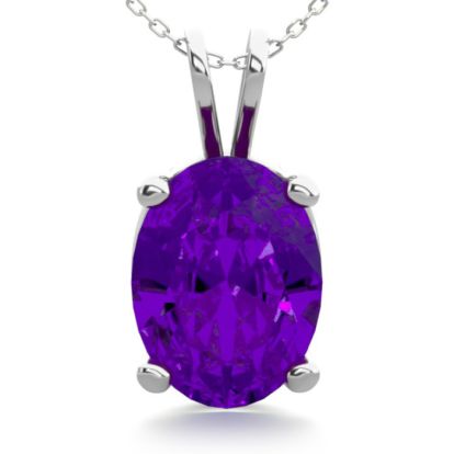 1 Carat Oval Shape Amethyst Necklace In Sterling Silver, 18 Inches