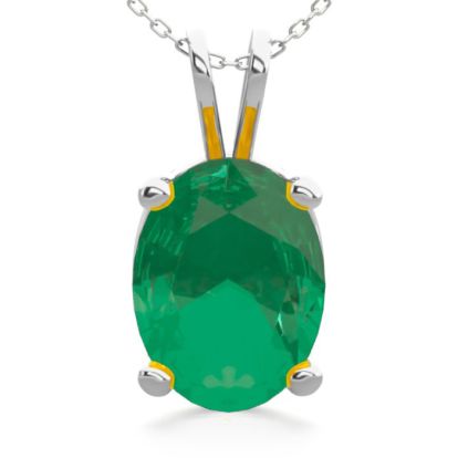 1 Carat Oval Shape Emerald Necklaces In Sterling Silver, 18 Inch Chain