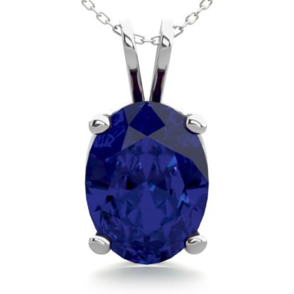 1 1/2 Carat Oval Shape Sapphire Necklace In Sterling Silver, 18 Inches