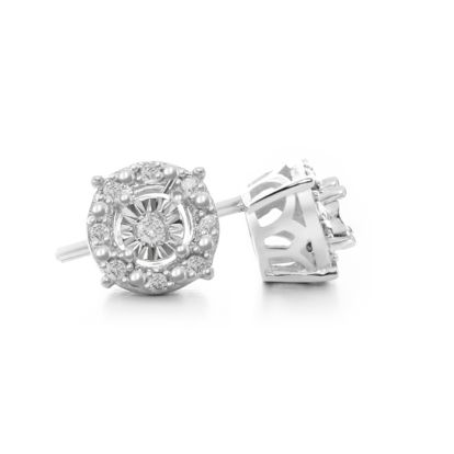 1/10 Carat Diamond Halo Earrings in Sterling Silver