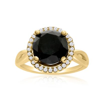 4 3/4 Carat Black and White Diamond Halo Ring In 14 Karat Yellow Gold