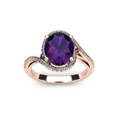 1 Carat Oval Shape Amethyst and Halo Diamond Ring In 14 Karat Yellow Gold