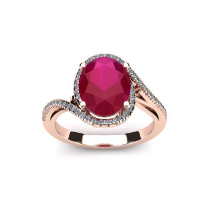 1 1/4 Carat Oval Shape Ruby and Halo Diamond Ring In 14 Karat Rose Gold