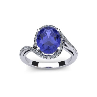 1 1/2 Carat Oval Shape Tanzanite and Halo Diamond Ring In 14 Karat White Gold