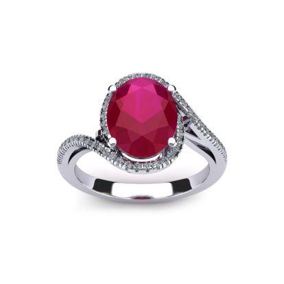 1 3/4 Carat Oval Shape Ruby and Halo Diamond Ring In 14 Karat White Gold