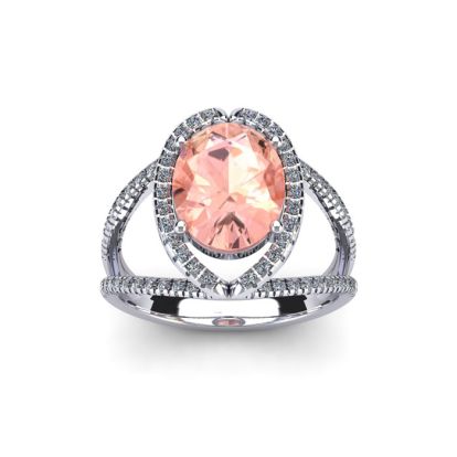 1-1/2 Carat Oval Shape Morganite and Halo Diamond Ring In 14 Karat White Gold