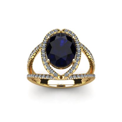 2 Carat Oval Shape Sapphire and Halo Diamond Ring In 14 Karat Yellow Gold