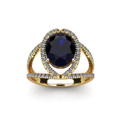 2 Carat Oval Shape Sapphire and Halo Diamond Ring In 14 Karat Yellow Gold