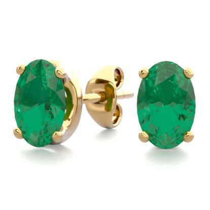 1 Carat Oval Shape Emerald Stud Earrings In 14K Yellow Gold Over Sterling Silver