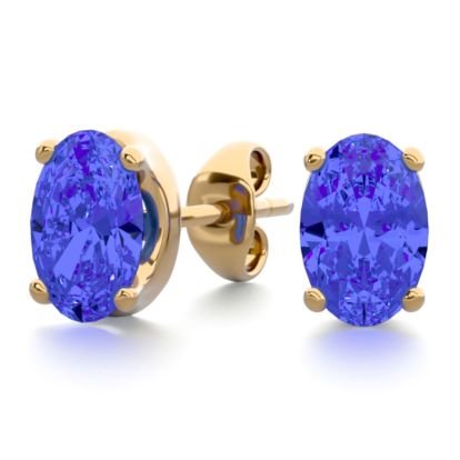 1 Carat Oval Shape Tanzanite Stud Earrings In 14K Yellow Gold Over Sterling Silver