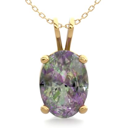 1 Carat Oval Shape Mystic Topaz Necklace In 14 Karat Yellow Gold Over Sterling Silver, 18 Inches