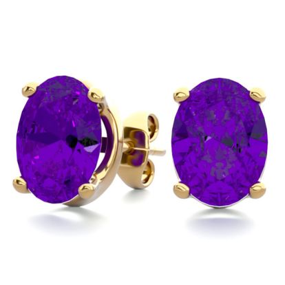 2 Carat Oval Shape Amethyst Stud Earrings In 14K Yellow Gold Over Sterling Silver
