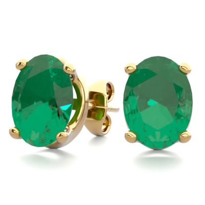 2 1/3 Carat Oval Shape Emerald Stud Earrings In 14K Yellow Gold Over Sterling Silver