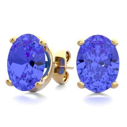 2 1/2 Carat Oval Shape Tanzanite Stud Earrings In 14K Yellow Gold Over Sterling Silver