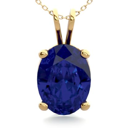 1 1/2 Carat Oval Shape Sapphire Necklace In 14K Yellow Gold Over Sterling Silver, 18 Inches