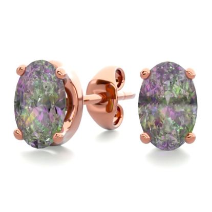 1 Carat Oval Shape Mystic Topaz Stud Earrings In 14K Rose Gold Over Sterling Silver