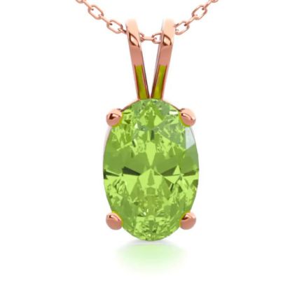 1/2 Carat Oval Shape Peridot Necklace In 14K Rose Gold Over Sterling Silver, 18 Inches
