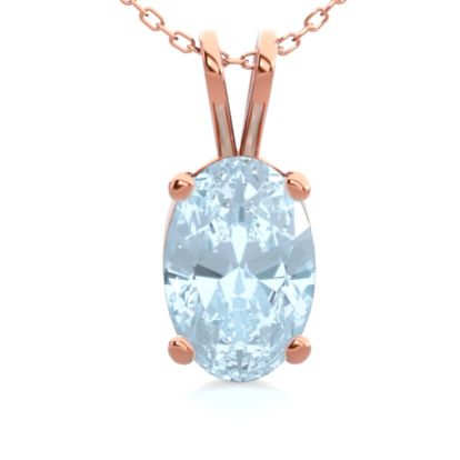 Aquamarine Necklace: Aquamarine Jewelry: 1/2 Carat Oval Shape Aquamarine Necklace In 14K Rose Gold Over Sterling Silver, 18 Inches