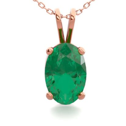 1/2 Carat Oval Shape Emerald Necklaces In 14 Karat Rose Gold Over Sterling Silver, 18 Inch Chain